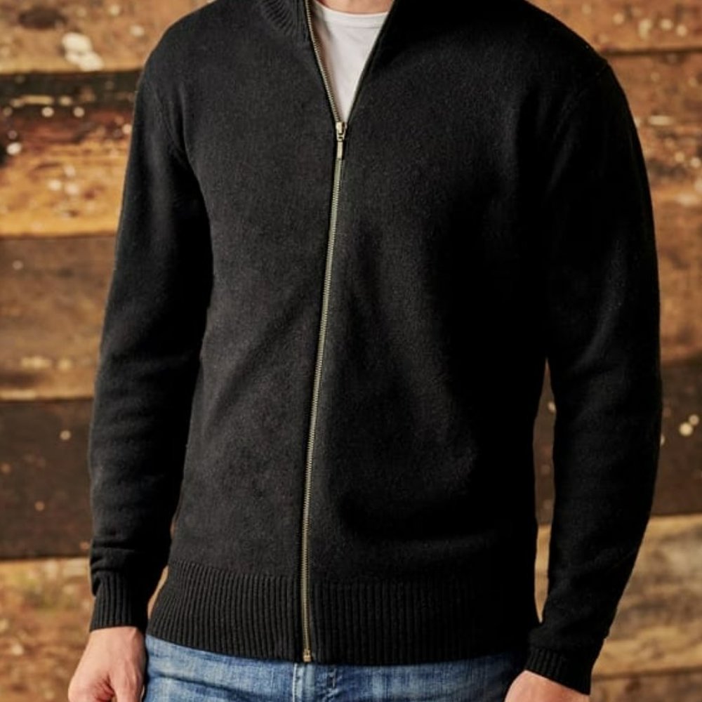 Vintage Nordstrom Pure Stuff Black  Lambswool YKK Zipper Cardigan